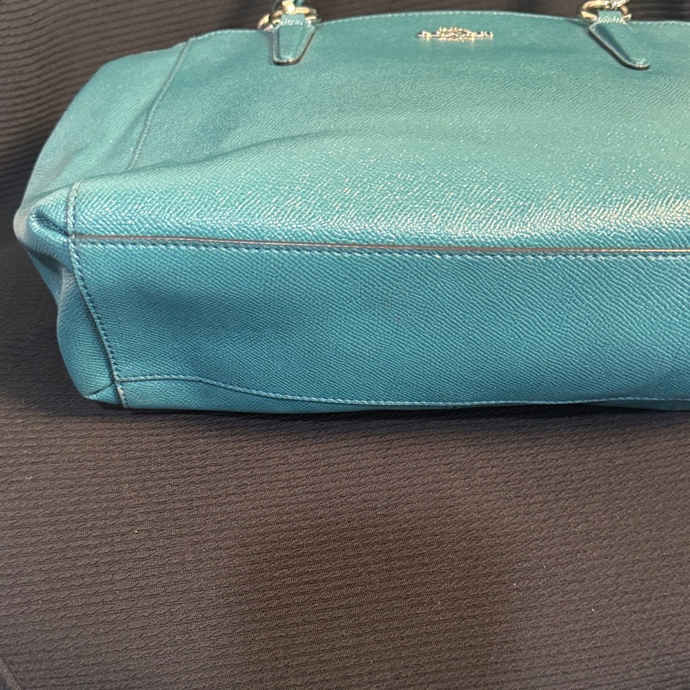 Coach Teal Leather Tote Bag - Picture 2 of 14